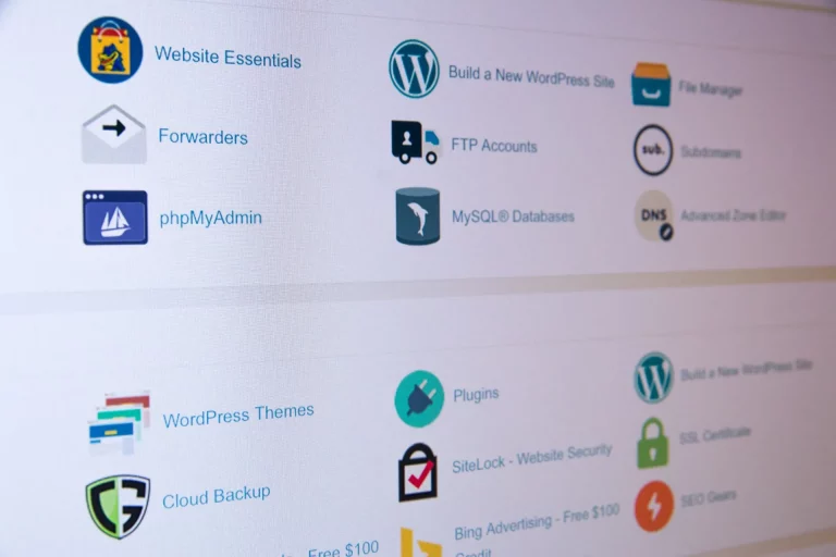 Écran des icônes de gestion de site web