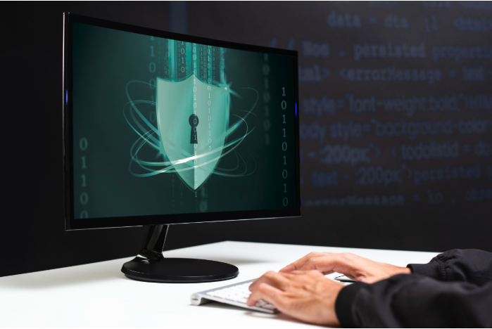 Screen with cybersecurity lock