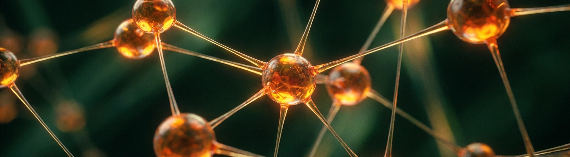 Golden molecular structure connected on a green background